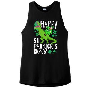 Happy St. Patrick's Day TRex Leprechaun Irish Clover Ladies PosiCharge Tri-Blend Wicking Tank