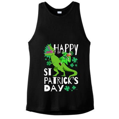 Happy St. Patrick's Day TRex Leprechaun Irish Clover Ladies PosiCharge Tri-Blend Wicking Tank