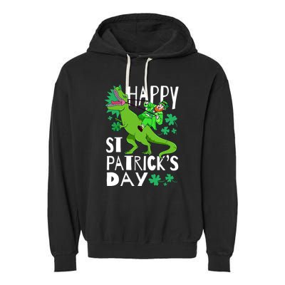 Happy St. Patrick's Day TRex Leprechaun Irish Clover Garment-Dyed Fleece Hoodie