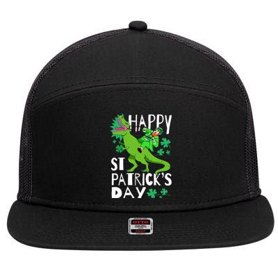 Happy St. Patrick's Day TRex Leprechaun Irish Clover 7 Panel Mesh Trucker Snapback Hat