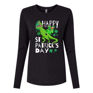 Happy St. Patrick's Day TRex Leprechaun Irish Clover Womens Cotton Relaxed Long Sleeve T-Shirt