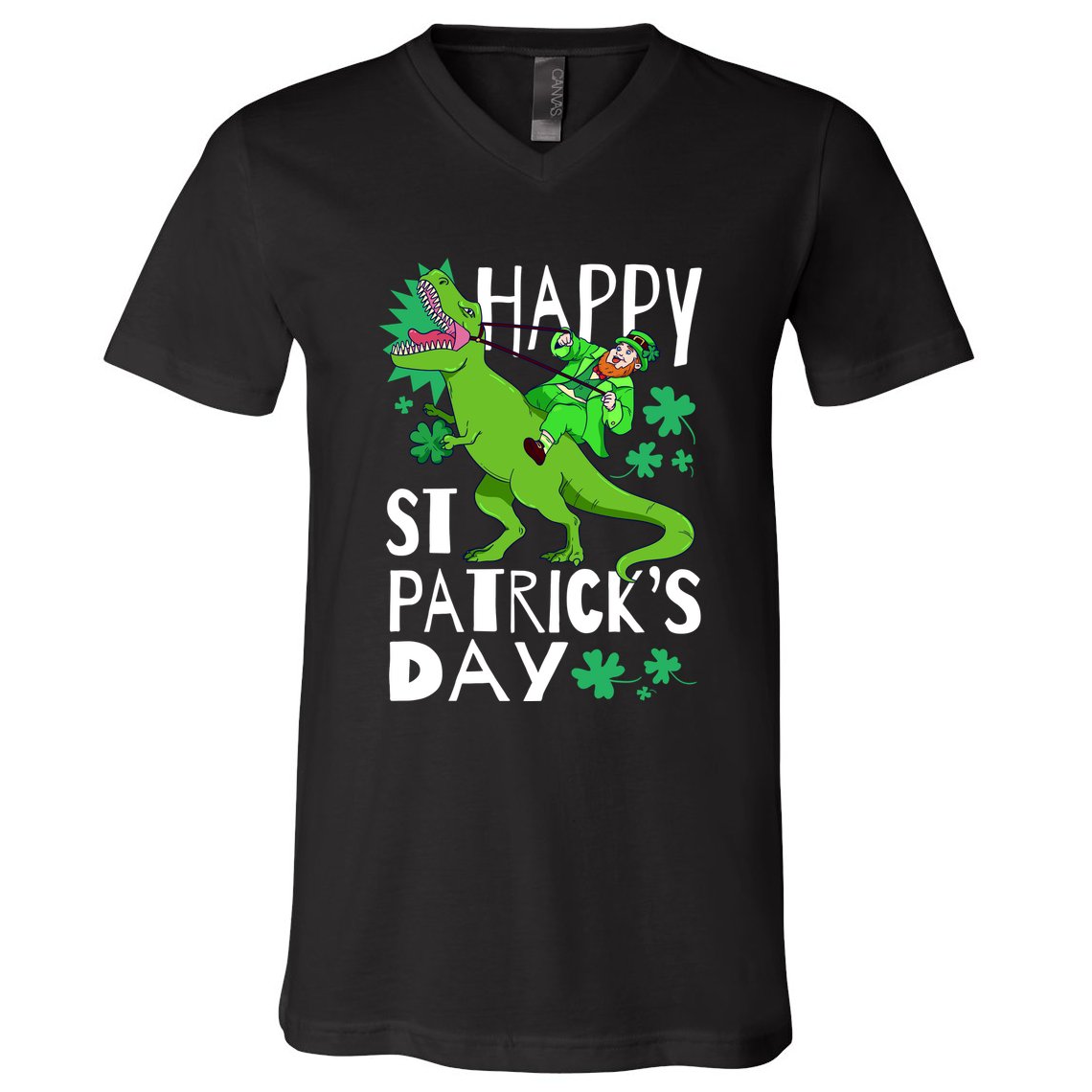 Happy St. Patrick's Day TRex Leprechaun Irish Clover V-Neck T-Shirt