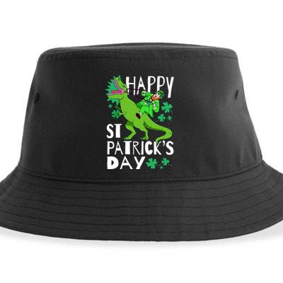 Happy St. Patrick's Day TRex Leprechaun Irish Clover Sustainable Bucket Hat