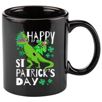 Happy St. Patrick's Day TRex Leprechaun Irish Clover 11oz C Handle Ceramic Mug