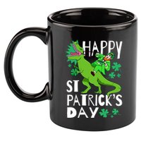 Happy St. Patrick's Day TRex Leprechaun Irish Clover 11oz C Handle Ceramic Mug