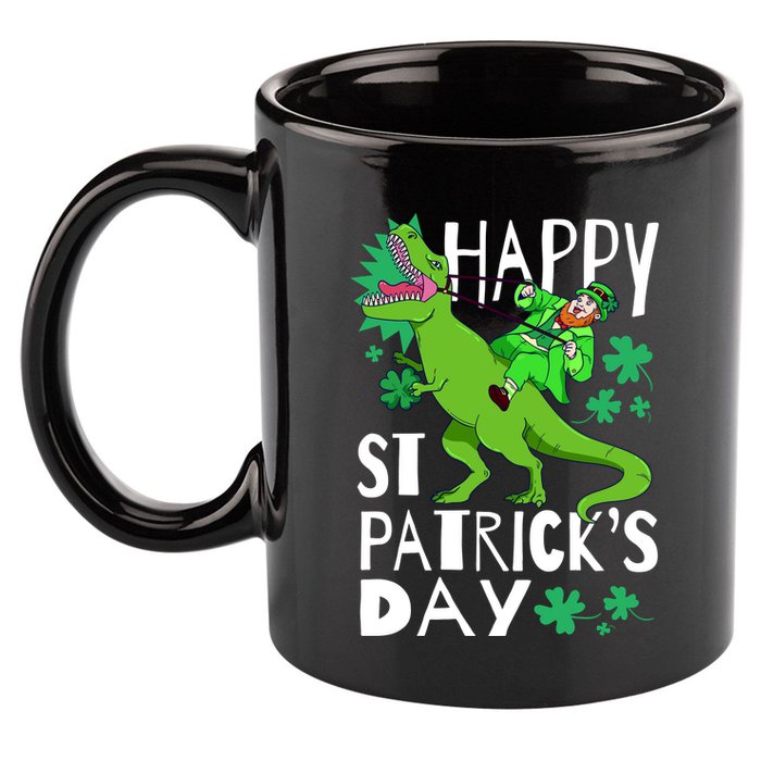 Happy St. Patrick's Day TRex Leprechaun Irish Clover 11oz C Handle Ceramic Mug