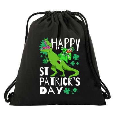 Happy St. Patrick's Day TRex Leprechaun Irish Clover Drawstring Bag