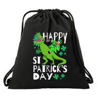 Happy St. Patrick's Day TRex Leprechaun Irish Clover Drawstring Bag