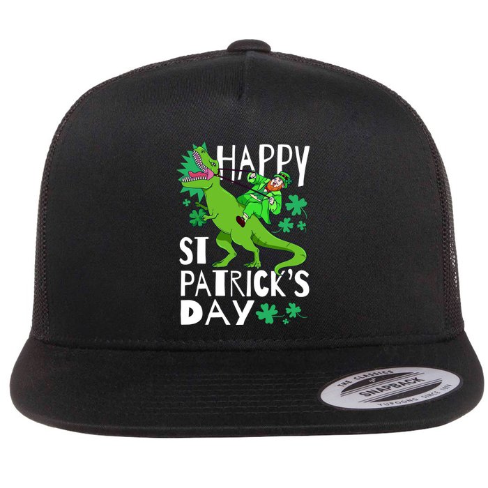 Happy St. Patrick's Day TRex Leprechaun Irish Clover Flatbill Hat