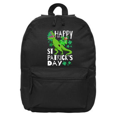 Happy St. Patrick's Day TRex Leprechaun Irish Clover 16 in Basic Backpack