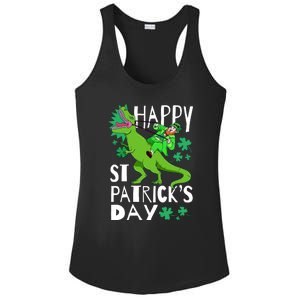 Happy St. Patrick's Day TRex Leprechaun Irish Clover Ladies PosiCharge Competitor Racerback Tank