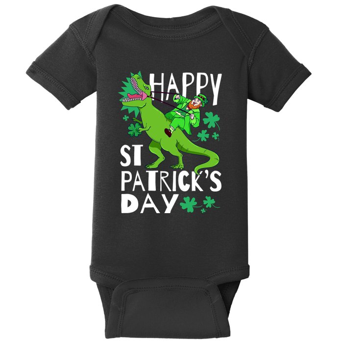 Happy St. Patrick's Day TRex Leprechaun Irish Clover Baby Bodysuit