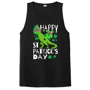 Happy St. Patrick's Day TRex Leprechaun Irish Clover PosiCharge Competitor Tank