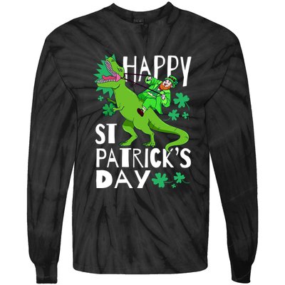 Happy St. Patrick's Day TRex Leprechaun Irish Clover Tie-Dye Long Sleeve Shirt