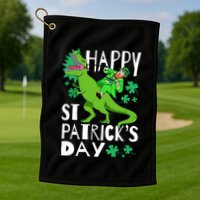 Happy St. Patrick's Day TRex Leprechaun Irish Clover Golf Towel