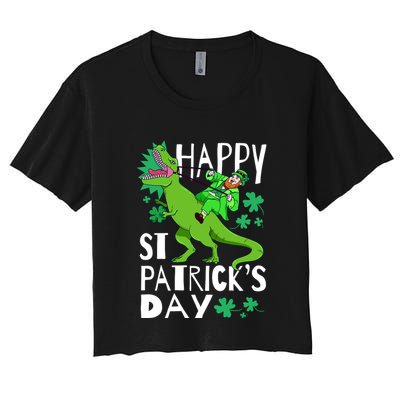 Happy St. Patrick's Day TRex Leprechaun Irish Clover Crop Top