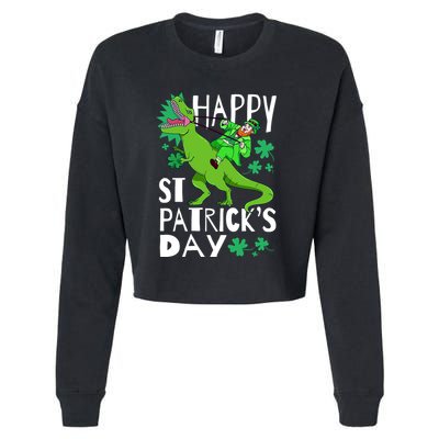 Happy St. Patrick's Day TRex Leprechaun Irish Clover Cropped Pullover Crew