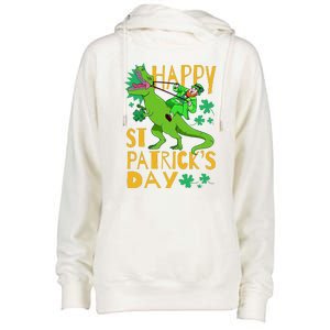 Happy St. Patrick's Day TRex Leprechaun Irish Clover Womens Funnel Neck Pullover Hood