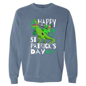 Happy St. Patrick's Day TRex Leprechaun Irish Clover Garment-Dyed Sweatshirt