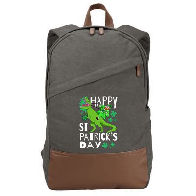 Happy St. Patrick's Day TRex Leprechaun Irish Clover Cotton Canvas Backpack