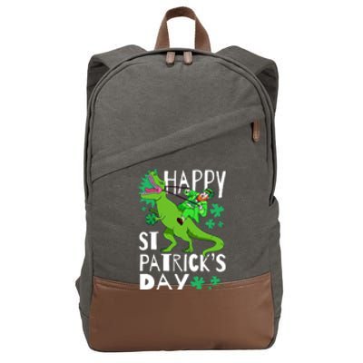 Happy St. Patrick's Day TRex Leprechaun Irish Clover Cotton Canvas Backpack