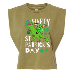 Happy St. Patrick's Day TRex Leprechaun Irish Clover Garment-Dyed Women's Muscle Tee