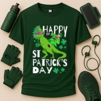 Happy St. Patrick's Day TRex Leprechaun Irish Clover Performance Shirt