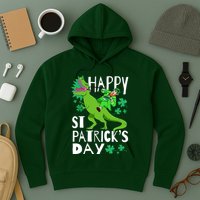 Happy St. Patrick's Day TRex Leprechaun Irish Clover Hoodie
