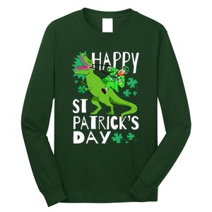 Happy St. Patrick's Day TRex Leprechaun Irish Clover Long Sleeve Shirt