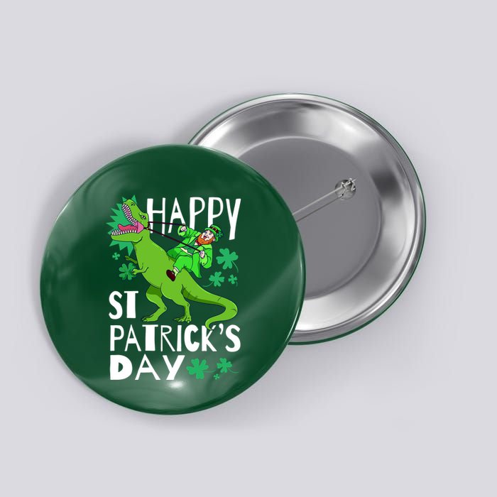 Happy St. Patrick's Day TRex Leprechaun Irish Clover Button