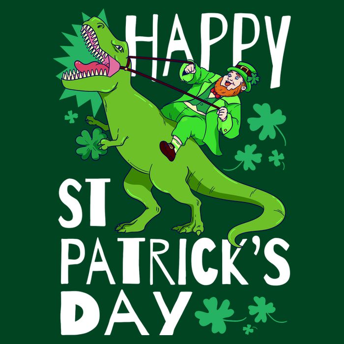 Happy St. Patrick's Day TRex Leprechaun Irish Clover Button