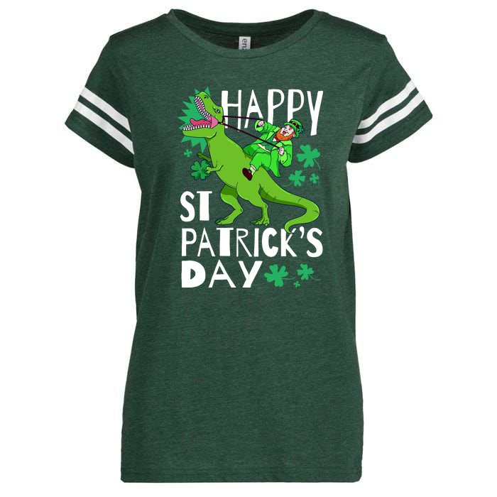 Happy St. Patrick's Day TRex Leprechaun Irish Clover Enza Ladies Jersey Football T-Shirt