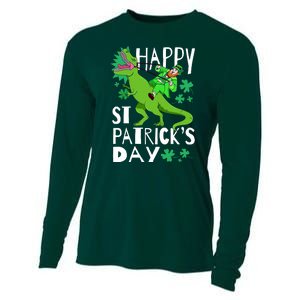 Happy St. Patrick's Day TRex Leprechaun Irish Clover Cooling Performance Long Sleeve Crew