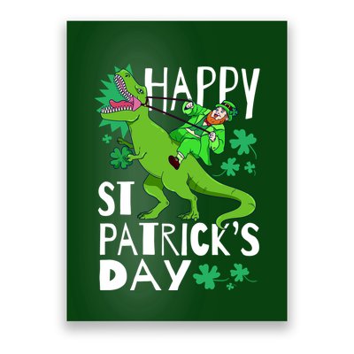 Happy St. Patrick's Day TRex Leprechaun Irish Clover Poster