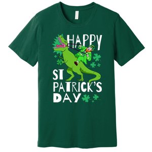 Happy St. Patrick's Day TRex Leprechaun Irish Clover Premium T-Shirt