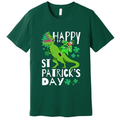 Happy St. Patrick's Day TRex Leprechaun Irish Clover Premium T-Shirt