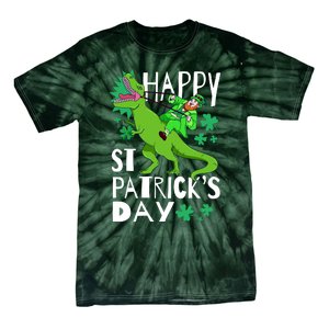 Happy St. Patrick's Day TRex Leprechaun Irish Clover Tie-Dye T-Shirt