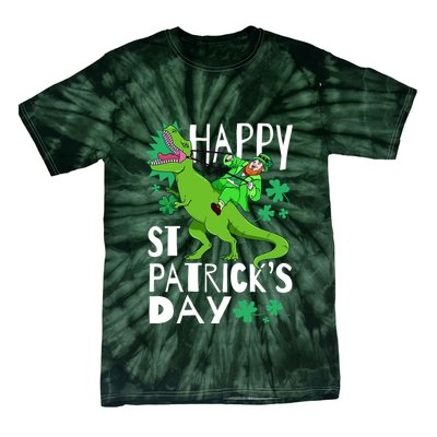 Happy St. Patrick's Day TRex Leprechaun Irish Clover Tie-Dye T-Shirt