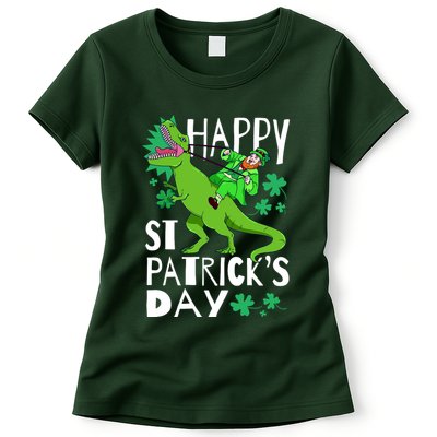 Happy St. Patrick's Day TRex Leprechaun Irish Clover Womens T-Shirt