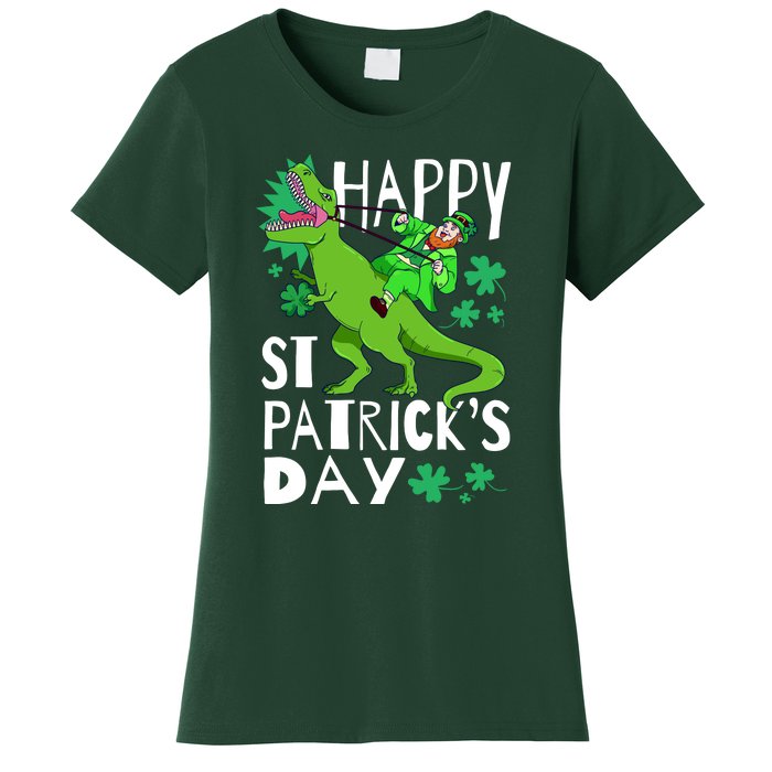 Happy St. Patrick's Day TRex Leprechaun Irish Clover Women's T-Shirt