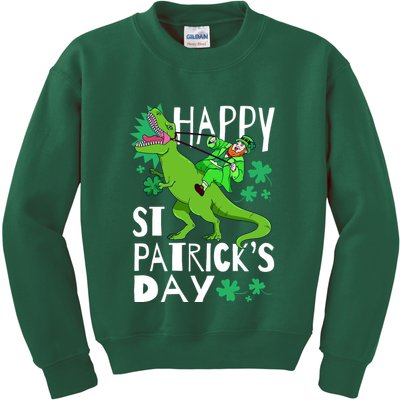 Happy St. Patrick's Day TRex Leprechaun Irish Clover Kids Sweatshirt