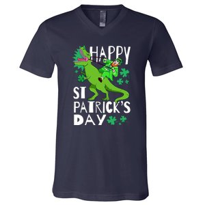 Happy St. Patrick's Day TRex Leprechaun Irish Clover V-Neck T-Shirt