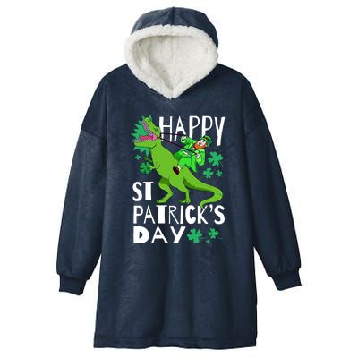 Happy St. Patrick's Day TRex Leprechaun Irish Clover Hooded Wearable Blanket