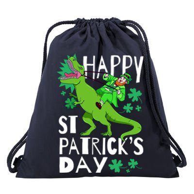 Happy St. Patrick's Day TRex Leprechaun Irish Clover Drawstring Bag