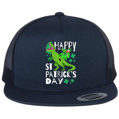 Happy St. Patrick's Day TRex Leprechaun Irish Clover Flat Bill Trucker Hat