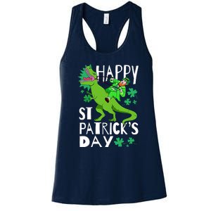 Happy St. Patrick's Day TRex Leprechaun Irish Clover Women's Racerback Tank