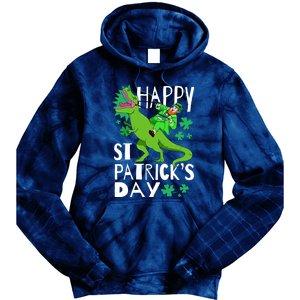 Happy St. Patrick's Day TRex Leprechaun Irish Clover Tie Dye Hoodie