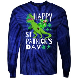 Happy St. Patrick's Day TRex Leprechaun Irish Clover Tie-Dye Long Sleeve Shirt