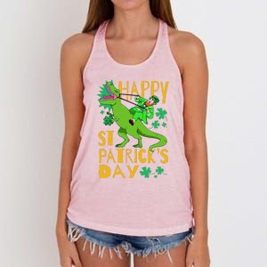 Happy St. Patrick's Day TRex Leprechaun Irish Clover Women's Knotted Racerback Tank