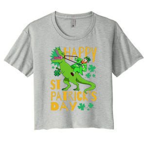 Happy St. Patrick's Day TRex Leprechaun Irish Clover Women's Crop Top Tee